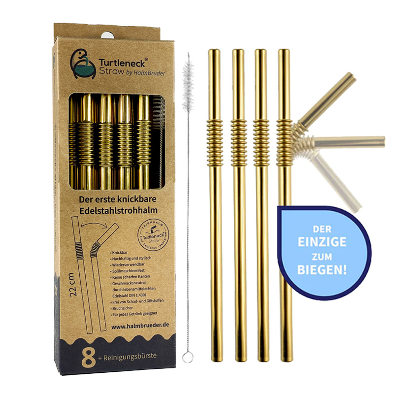 Turtleneck® Straw - Biegsamer Trinkhalm aus Edelstahl, 8er-Set